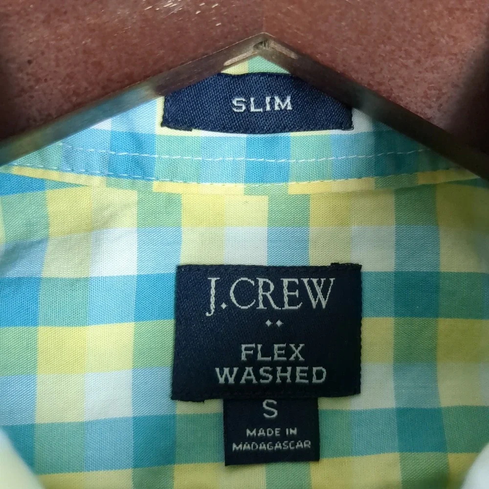 J. Crew Slim Fit Flex Washed Gingham Button Down Shirt Men's Size‎ S